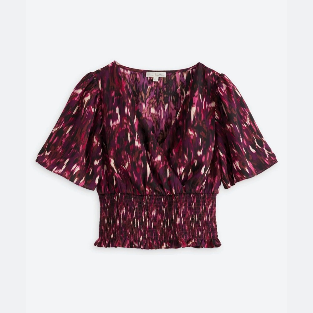 Nine Britton Cropped Smocked Bottom Blouse — Large dark purple
